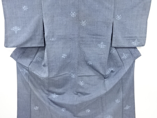 JAPANESE KIMONO / ANTIQUE HITOE KIMONO / SILK / TSUMUGI / WOVEN ABSTRACT FLOWER
